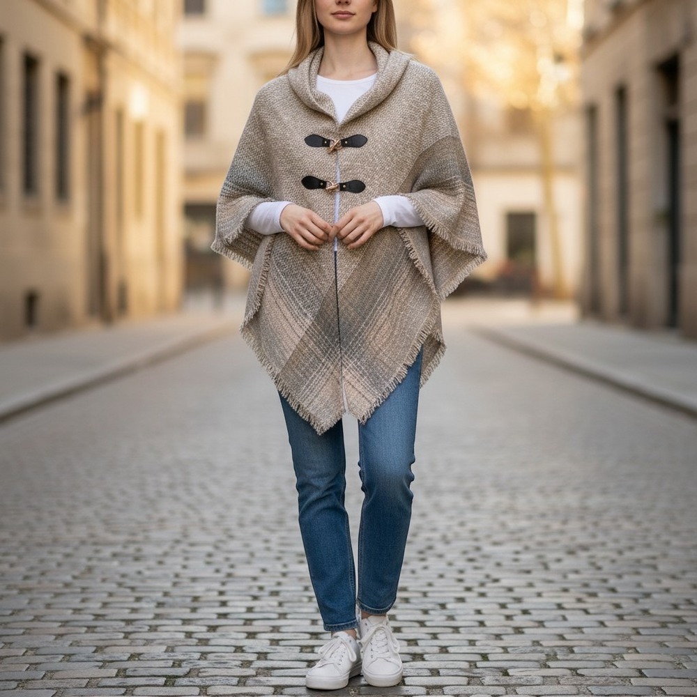 Kohl's Elegant Beige and Gray Cape